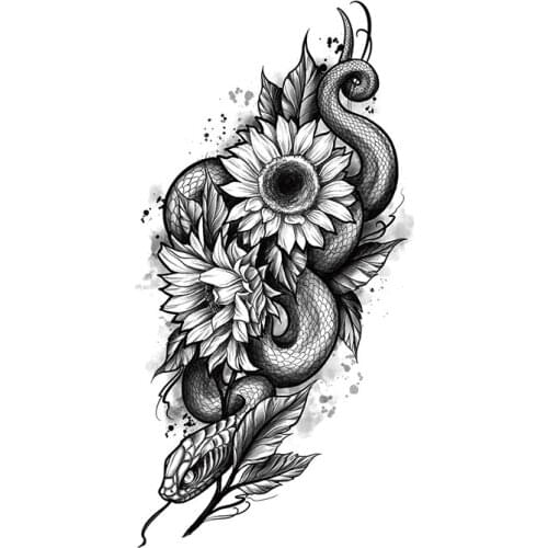Snake Flower Plant Eye Leaves Waterproof Temporary Tattoo Sticker Sunflower Peony Black Tattoos Body Art Arm Sexy Fake Tatoo