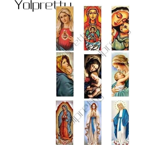 10pcs Our lady of guadalupe & Mother of mary virgin Child Pattern Rectangle Glass Cabochon Semi Finished Jewelry Making