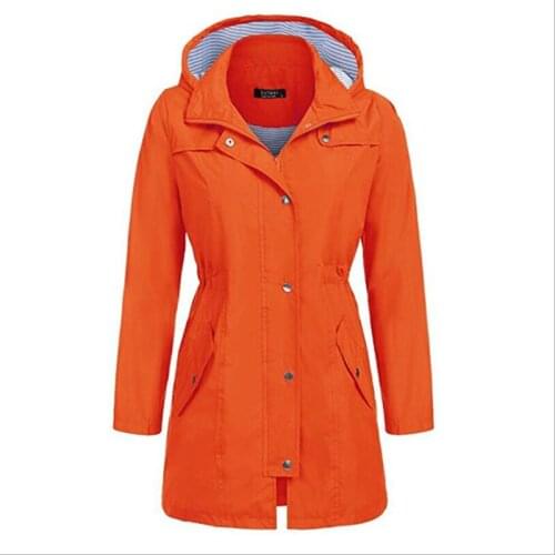 2020 new autumn casual waterproof windbreaker jacket womens Receive waist hooded medium long plus size coat female spring