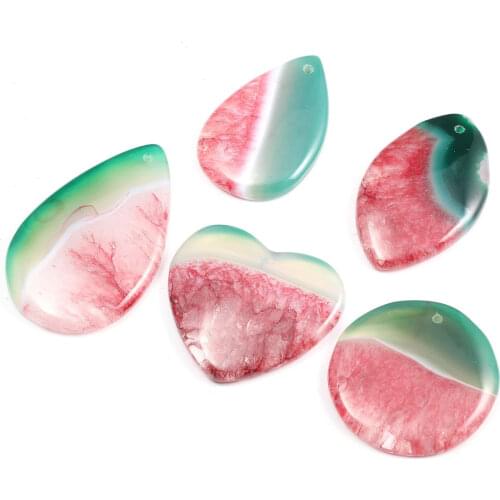 5pcs / Lot Red Green Striped Agates Pendant Reiki Healing Natural Stone Meditation Amulet DIY Jewelry Natural Stone Charms