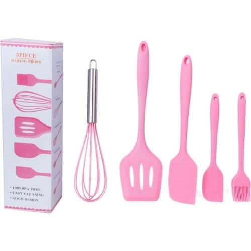 5Pcs Cute Pink Kitchenware Silicone Kitchen Utensils Soup Spoon Spatula Brush Pasta Server Whisk Kitchen Cooking Tools Tableware