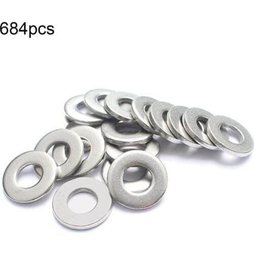 684Pcs Professional M2-M12 Washers Hard Complete Specifications Natural Color Multiple Flat Rings for Industry Tools Supplies