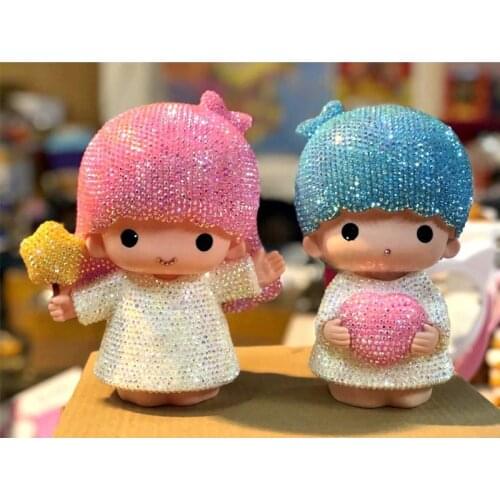 Bling Rhinestone Star Couple Miniature Figurines Small Angel Girl and Boy Coin Saving Box Room Decoration Accessories Piggy Bank