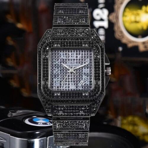 Watches for Men Women Luxury Hip Hop Iced Out Watch Gold Black Quartz Square Rapper Wristwatch Relogio Masculino Groomsmen Reloj