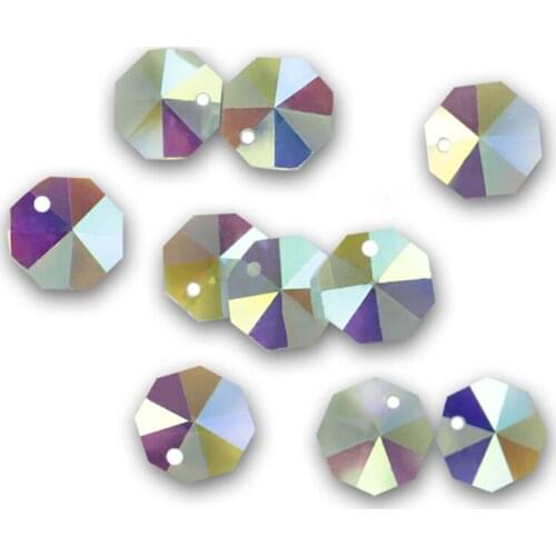 Hot Sales AB/Golden Peach/Cognac 14mm Crystal Glass Prisms Octagonal Beads Lamp Glass Chandelier Parts for Pendant Decoration