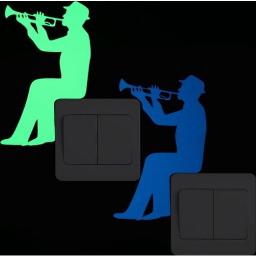 Playing the Trumpet Luminous Light Switch Sticker Funny Home Decor Glow in the Dark Music Wall Art Musical Instrument Sticker