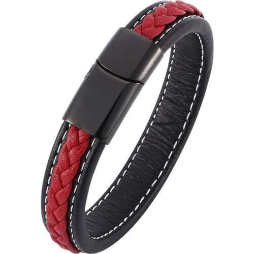 Leather High-grade Black Red Titanium Steel Bracelet Wild Personality Trendy Men and Women Bracelet Exquisite Bracelet