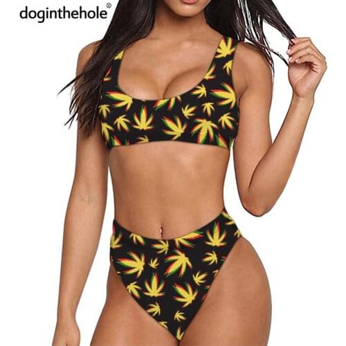 Teen Girls Summer Bathing Suit 2020 New Fashion Weed Print 2pcs Sport Bikini Set Elastic Quick Dry Swimming Wear monokini