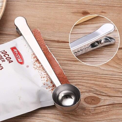 Stainless Steel Coffee Scoops Measuring Spoon with Sealing Clip Coffee Measuring Milk Powder Seasoning Seasoning Ice Cream Spoon