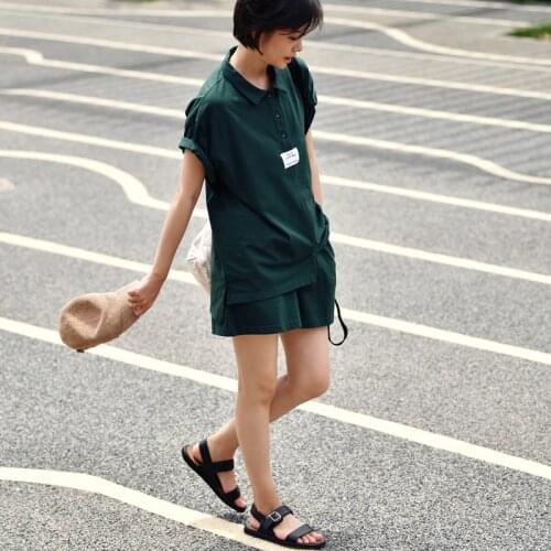 MICOCO U8326C Korean version of casual sports polo collar irregular design of short-sleeved T-shirt two sets
