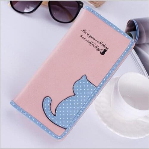 Fashion long PU cartoon cat zipper women wallet purse Lady Coin Purses Clutch Wallets card holder Money Bag