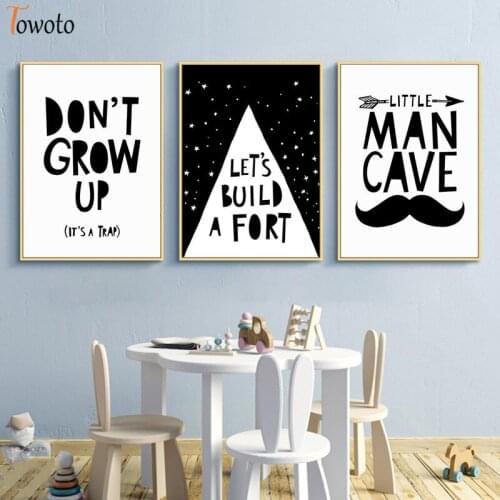 Monochrome Nursery Wall Art Scandinavian Canvas Painting Quote Poster Print Boys Room Decoration Pictures Playroom Wall Decor