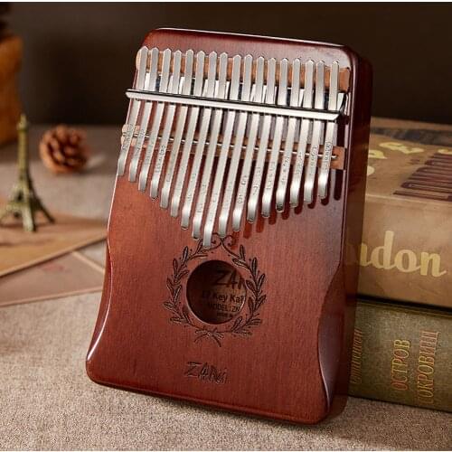 Mahogany 17 keys Thumb Piano C-tune Kalimba Portable Small Piano Keyboard Musical Instrument Olive Branch Pattern Mbira Sanza