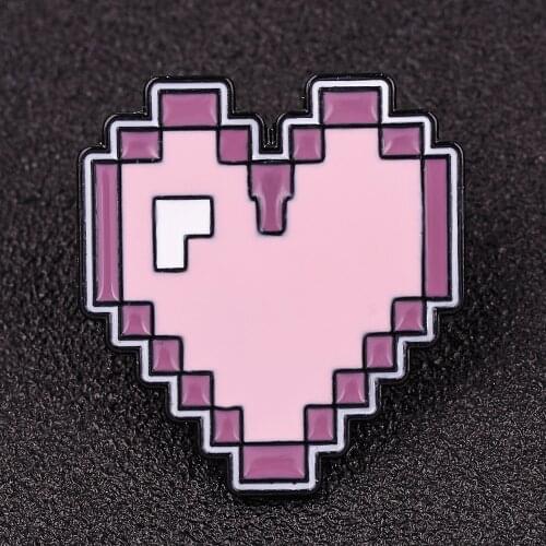 Pixel Art Purple Heart Enamel Pin Bag Badge Game Over Brooches Clothes Lapel Pin Cartoon Retro Vintage Jewelry Gift for Girls