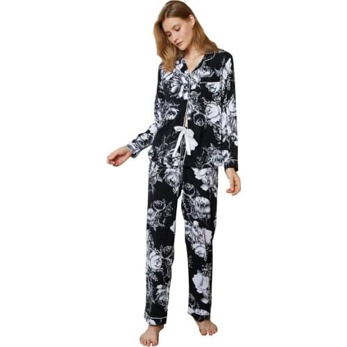 Long sleeve trousers spun rayon V-neck pyjamas ladies comfortable print summer thin home wear casual suit
