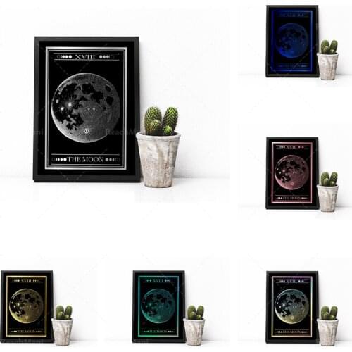 L'impression Moon Tarot Poster Moon Mysterious Psychedelic Tarot Poster Printing Bohemian Gypsy Artist House Decoration Posters