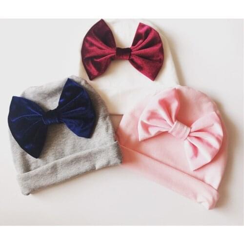 New Soft Cotton Big Bow Hat For Newborn Baby Girls Kids Warm White Beanie Hat Baby Newborn Accessories H265S