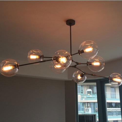 Modern Branching Chandelier Dining Room Kitchen Glass Ball Lampshade E27 Hanging Lamps Avize Lustre Lighting