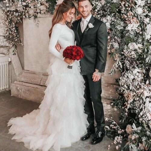 Hot Sale Wedding Dress Sexy Backless Vestido De Noiva Long Sleeves Boho Bridal Gowns Beach Ruffle Tulle Robe Mariage Custom Made