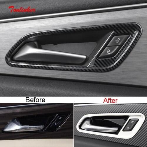 Tonlinker Interior Car Door Handle Cover Stickers For FAW BESTUNE T77 2020-21 Car Styling 4 PCS Stainless Steel Cover Stickers