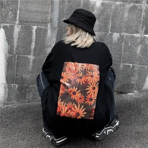 2020 Summer Women T-shirt Korean Ulzzang Harajuku chrysanthemum print Short Sleeve O-neck Gothic Vintage Tops New