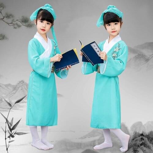 Traditional Folk Ancient Hanfu Robe Boys Girls Student Wear Chinese Tang Suit Dance Costume Party New Year Stage Performance