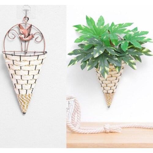 Natural Wicker Flower Basket Vase Rattan Wall Hanging Pot Planter Rattan Vase Basket Decor