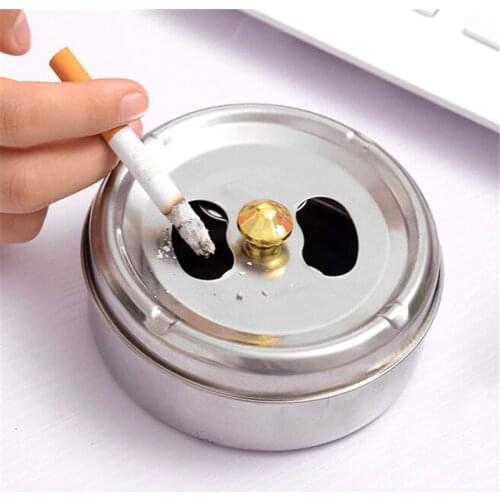 Round Spinning Ashtray With Cover Practical Smoking Accessories Stainless Steel Ashtray Lid Rotation Fully Enclosed Home Gadgets