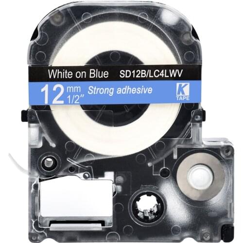 12mm White on blue SD12B Compatible Epson KingJim Label Printers LC-4LWV Laminated Label Tapes Ribbon LC4LWV for LW-300 400