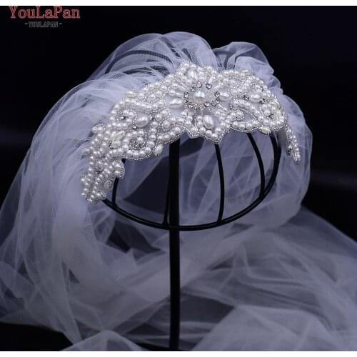 YouLaPan VS26A Wedding Tulle with Pearl Appliqued Wedding Veils Accessories Elegant Bridal Veil with Comb Veil on the Head