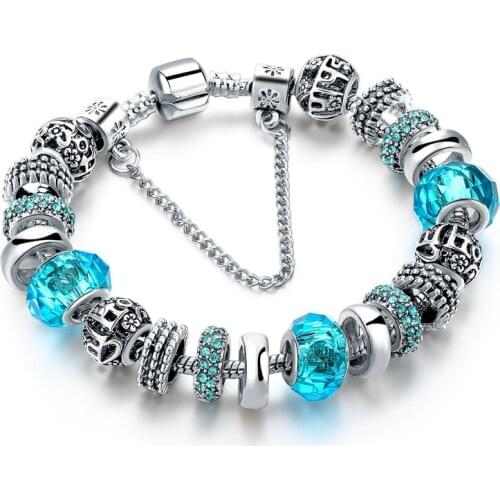 Szelam Fashion Blue Beads Crystal Bracelets For Women Silver Bracelets & Bangles DIY Charm Jewelry Pulseira SBR160277