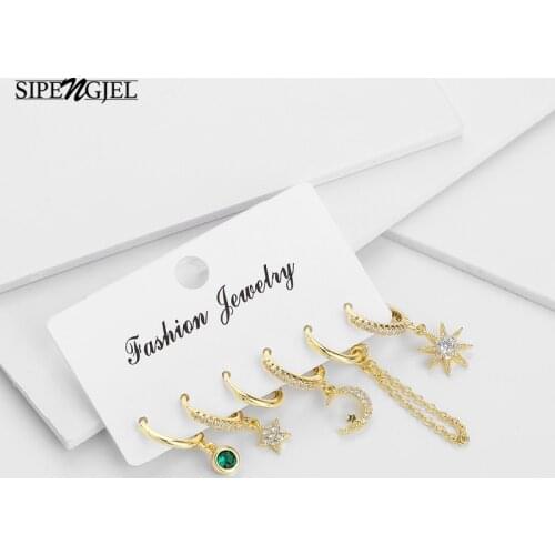 New Trendy Cubic Zircon Cute Star And Moon Small Hoop Earrings Sets Gold Earrings For Women Fashion Jewelry Gift 2020