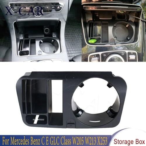 X-CAR Central Control Water Cup Holder Storage Box Stowing Tidying For Mercedes Benz C E GLC Class W205 W213 X253 2015 2016-2018