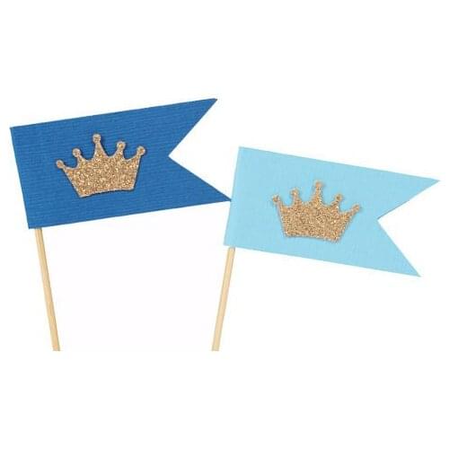 Gold glitter crown Flag cupcake toppers wedding bridal baby shower toothpicks engagement birthday food pick