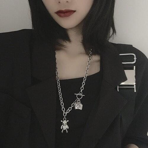 Hip Hop Necklace For Women Stainless Steel Nurse Hat Pendant Bear Necklace Girls Punk Rock Jewelry Accesorios Wholesale Collar