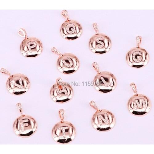 New Arrival 10PCS Rose Gold Copper Micro Pave CZ Zirconia Trendy 26 Letters Charms Pendant Beads DIY Jewelry Findings