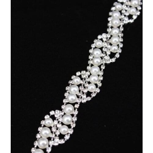 10Yards Pearls Rhinestone Trimming Crystal Clear Glass Chain Applique Sewing Trims Craft Wedding Dress