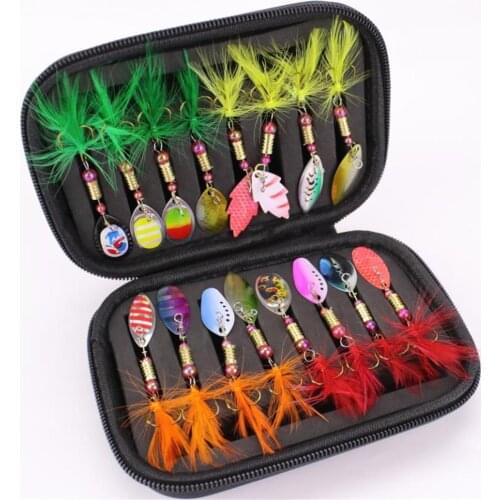 17pcs/set Fishing Lure Eva Composite Sequin Fishing Spinner Lures + Portable Carry Bag