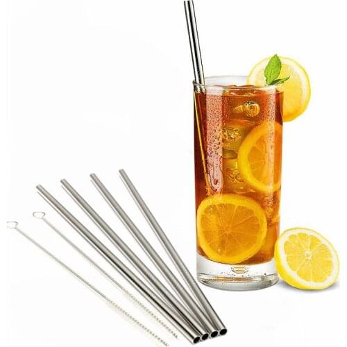 200 Stainless Steel Drinking Straws+Cleaner Brush Reusable Unfolded Metal Kitchen Hot