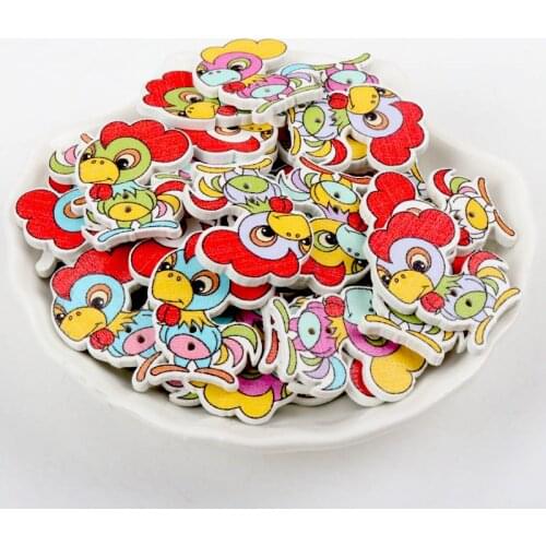 Chicken Shaped Wooden Buttons Home Decoration Crafts Scrapbooking 30Pcs 2 Holes Mixed Colors 23x30mm