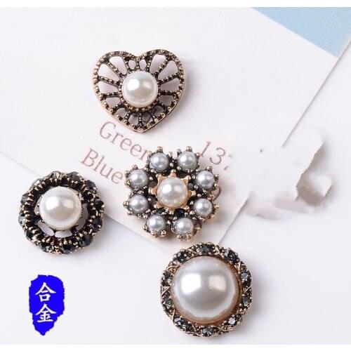 50pc Anti-Gold color Alloy Material Pearl/Crystal Flower/Round Beads Charm For DIY Clothing/Hair Wedding Handmade Jewelry Making