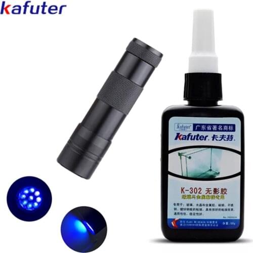 Freeshipping 50ml Kafute K-302 UV Glue + 9LED UV Flashlight UV Curing Adhesive Acrylic Transparent Plastic Acrylic Adhesive