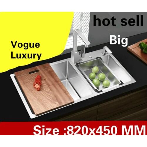 Free shipping Apartment big kitchen manual sink double groove vogue high quality 304 stainless steel hot sell 82x45 CM