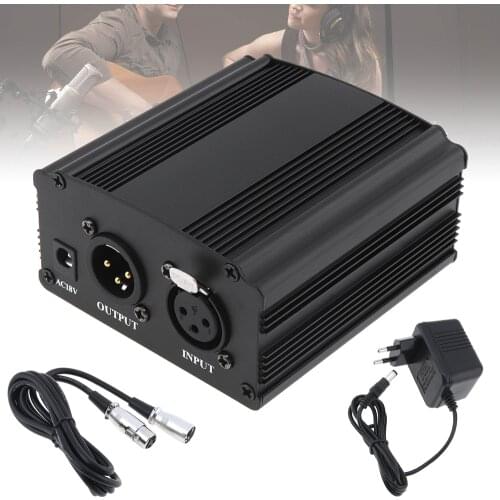 48V 1 Channel Phantom Power Supply 2M XLR Audio Cable AC110V 220V Adapter for Condenser Microphone Studio Music Voice Recording