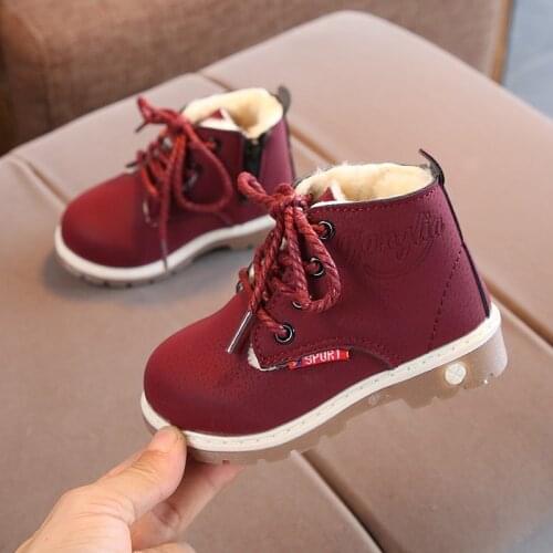 Winter Warm Kids Ankle Boots 21-30 Fashion Plush Snow Shoes Toddler Zipper Round Toe Handsome Non-slip Comfy Boys Girls Boot