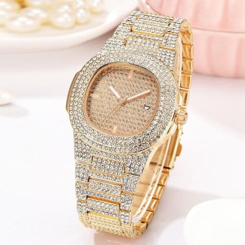 2020 Fashion Women Rose Gold Watches Luxury Steel Rhinestone Quartz Wristwatch Ladies Diamond Watch with Calendar Reloj Mujer