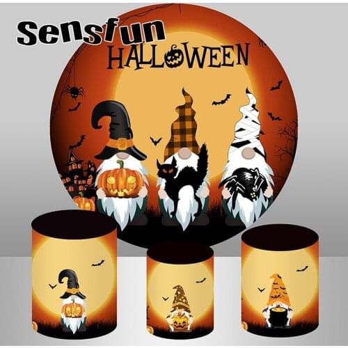 Halloween Day Round Backdrop Cover Ghost Moon Night Castle Pumpkin Circle Photography Background Customized Plinth Covers