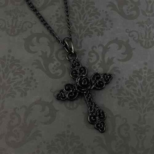 Black Gothic Cross Necklace with Rose Detail Trad Jewelry Ornate Pendant Gift 2020 New Delicate And Beautiful Fashion Wholesale