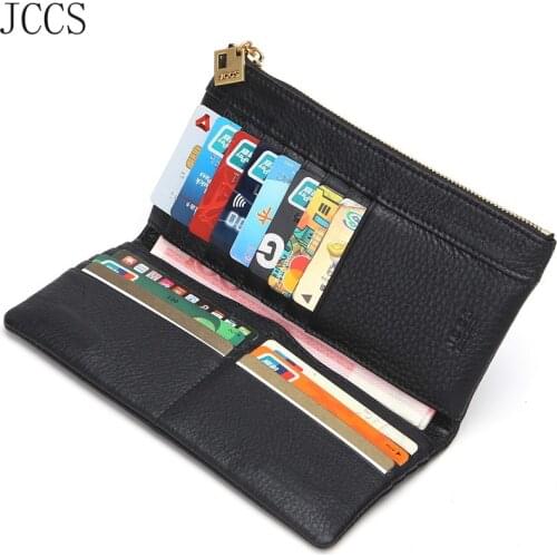 JCCS Genuine Leather Designer Fold Wallets Famous Brand Women Wallet Fashion Money Bag Ladies Luxury Long Purse Designer Wallet