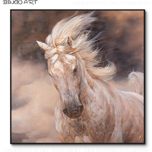 Top Artist Hand-painted High Quality Horse Oil Painting on Canvas Luxury Artwork Handmade White Horse Oil Painting for Wall Art